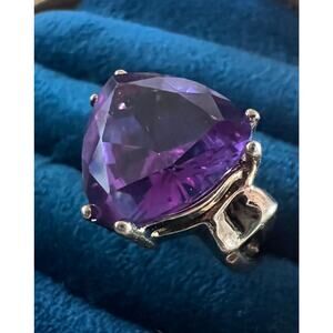 VTC 925 Gold Over Silver Purple Topaz Ring Size 4.75 Statement 8.1g Vintage